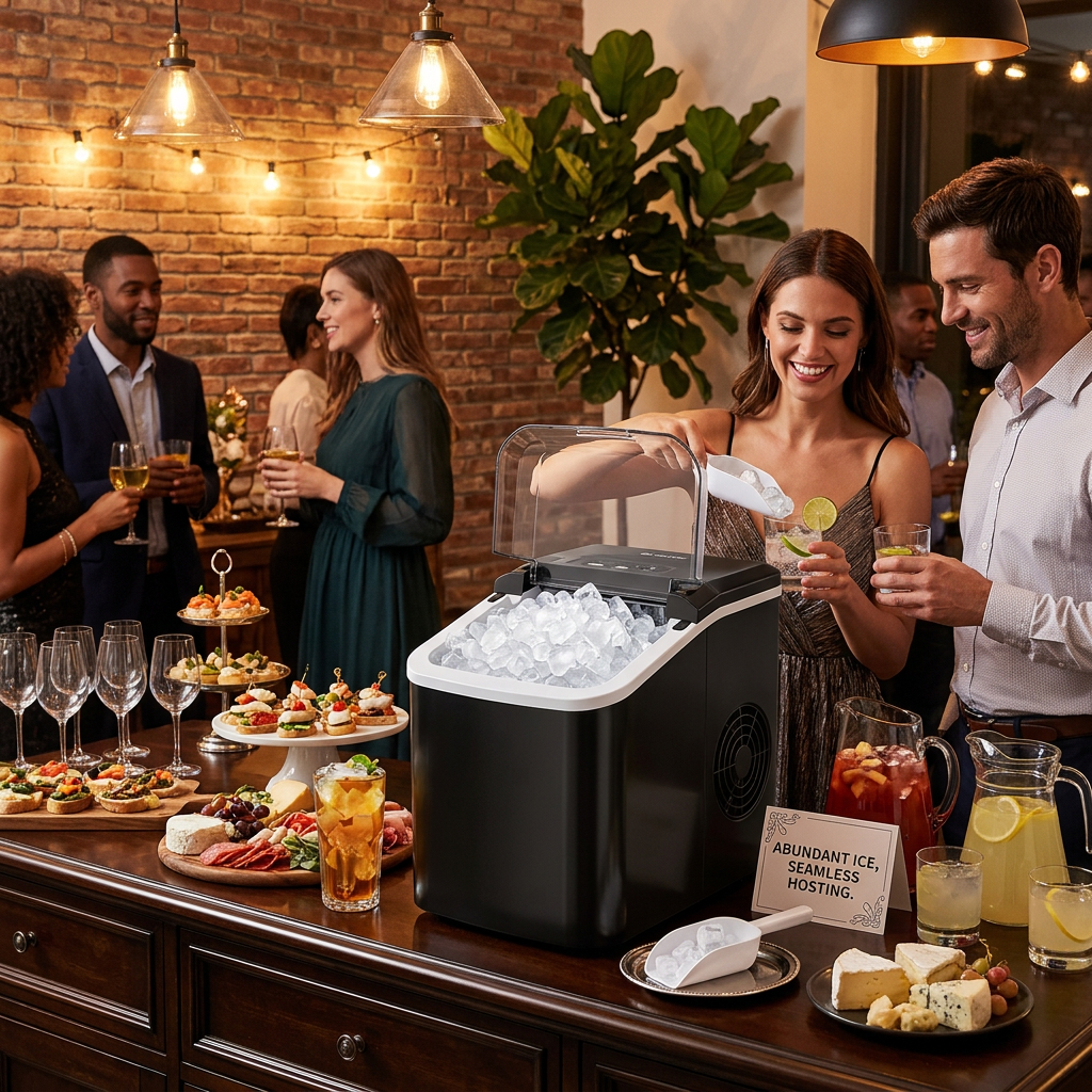 Professional Ice Maker | Fast Production of 16 Cubes in 13 Minutes | 34-Pound External Tank for Home and Commercial Use