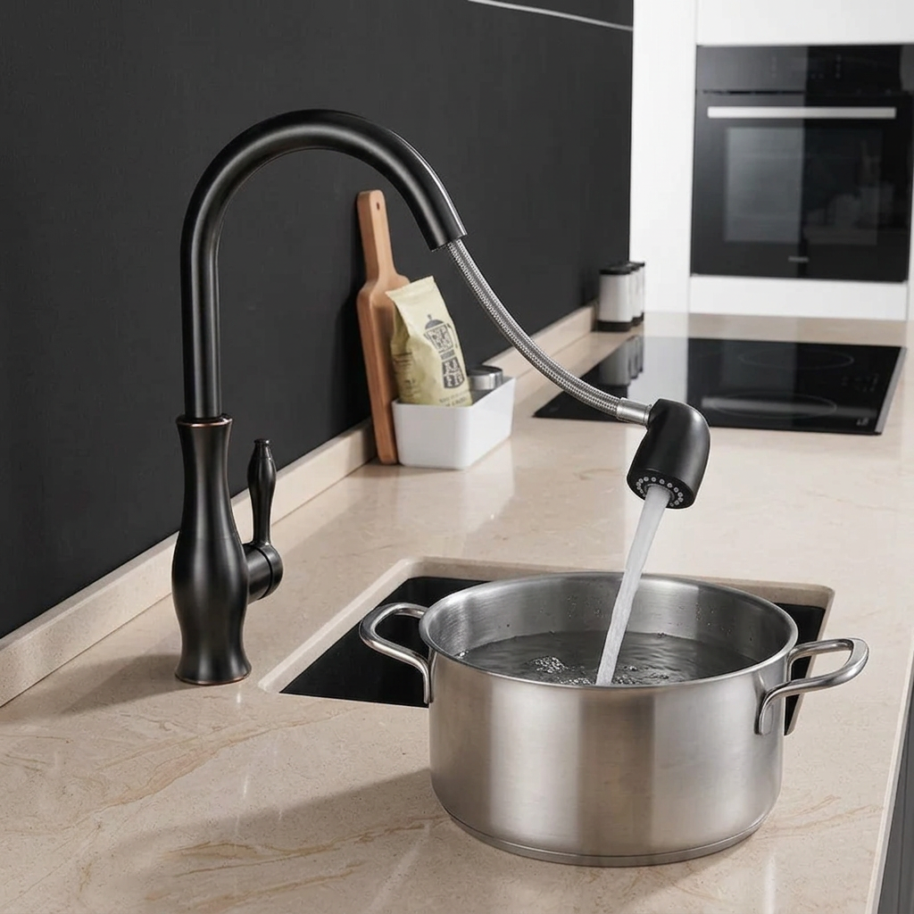Pull-Out Kitchen Faucet with Spray Head for Greater Flexibility | Modern Stainless Steel Design for Any Kitchen