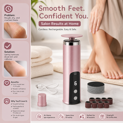 Pedicure Pro | Dispositivo Elettrico per Rimozione Calli con Funzione Ricaricabile | Strumento Wireless per Pelle Morta e Unghie