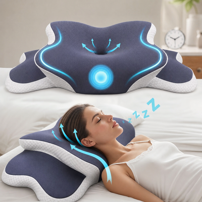 Oreiller Butterfly | Oreiller cervical en mousse à mémoire de forme au design ergonomique | Soutien personnalisé pour soulager les douleurs cervicales