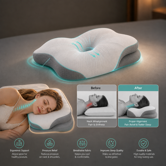 Ergonomisch nekkussen van traagschuim met multizone ontwerp | Ondersteuning voor nachtelijk comfort en herstellende slaap