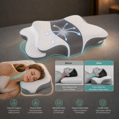 Cuscino Cervicale Ergonomico in Memory Foam con Design a Farfalla | Supporto Ottimale per Sonno Ristoratore