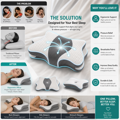 Cuscino Cervicale Ergonomico in Memory Foam con Design a Farfalla | Supporto Ottimale per Sonno Ristoratore