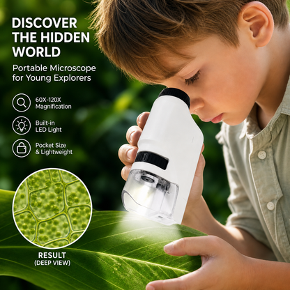 Microscopio Tascabile | Ingrandimento 60-120x con Luce LED | Ideale per Esperimenti Scientifici e Osservazione di Campioni Biologici