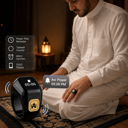 Contatore Smart | Anello Bluetooth con Display OLED e Vibrazione | Monitoraggio Preghiere in Tempo Reale