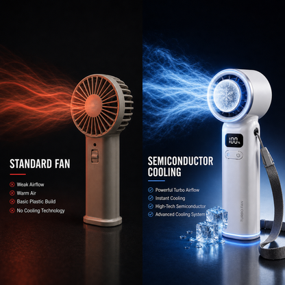 Ventilatore Potente Portatile con Raffreddamento a Semiconduttore | Mini Ventilatore con Torcia LED per Freschezza e Comfort Ovunque