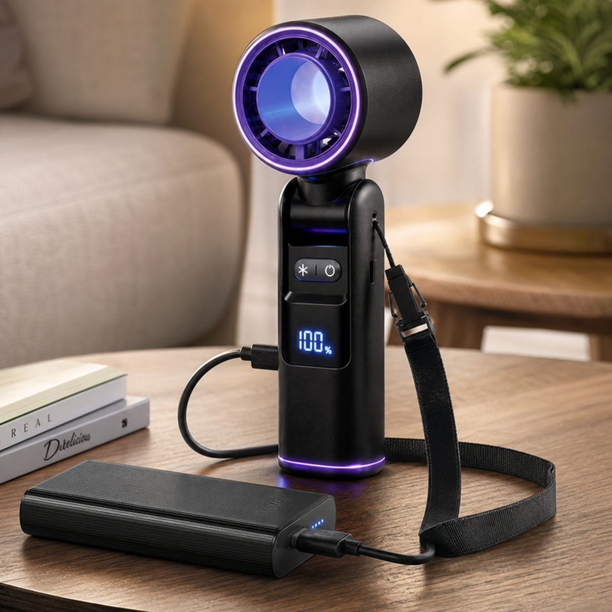 Ventilatore Potente Portatile con Raffreddamento a Semiconduttore | Mini Ventilatore con Torcia LED per Freschezza e Comfort Ovunque