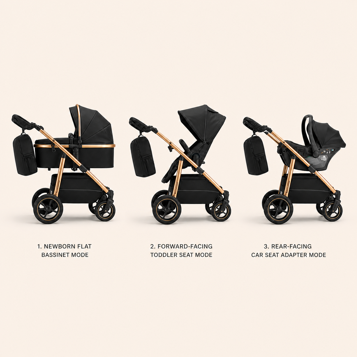 3-in-1 Multifunctional Trio Stroller with Foldable Design and High Safety for Comfortable Travel