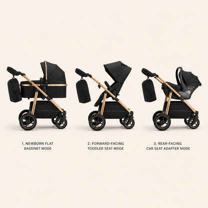 3-in-1 Multifunctional Trio Stroller with Foldable Design and High Safety for Comfortable Travel
