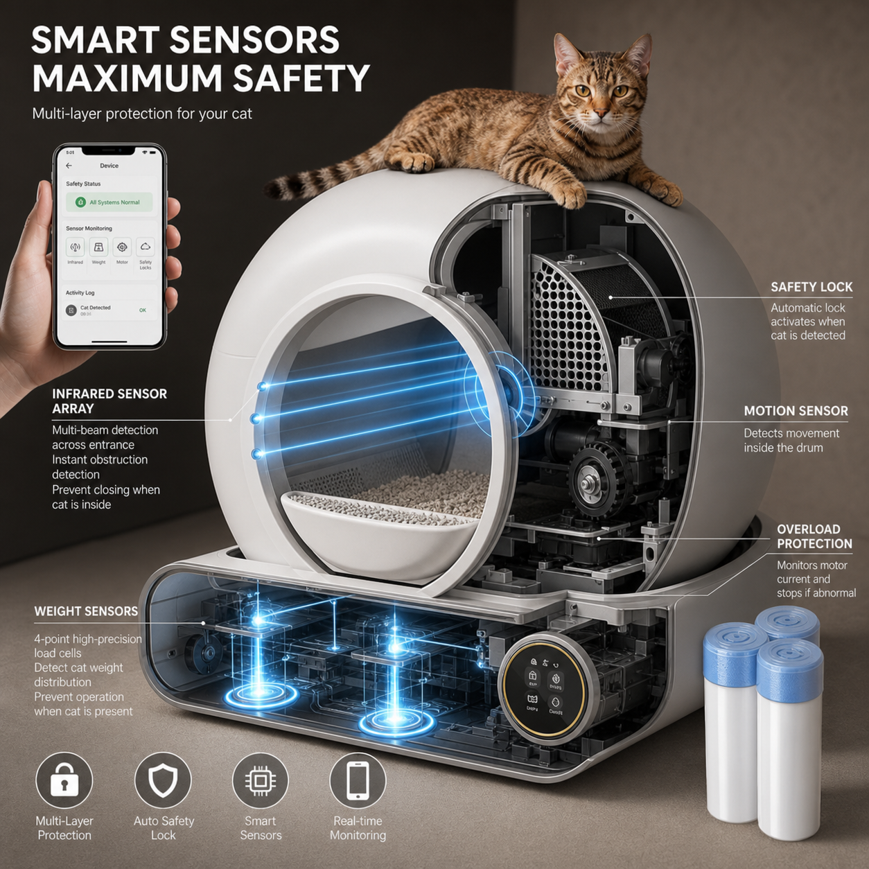 Zelfreinigende Kattenbak | 65 Liter Robot met Geurfilter | Gemakkelijk Onderhoud voor een Hygiënische Omgeving