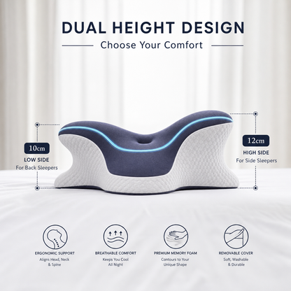 Oreiller Butterfly | Oreiller cervical en mousse à mémoire de forme au design ergonomique | Soutien personnalisé pour soulager les douleurs cervicales