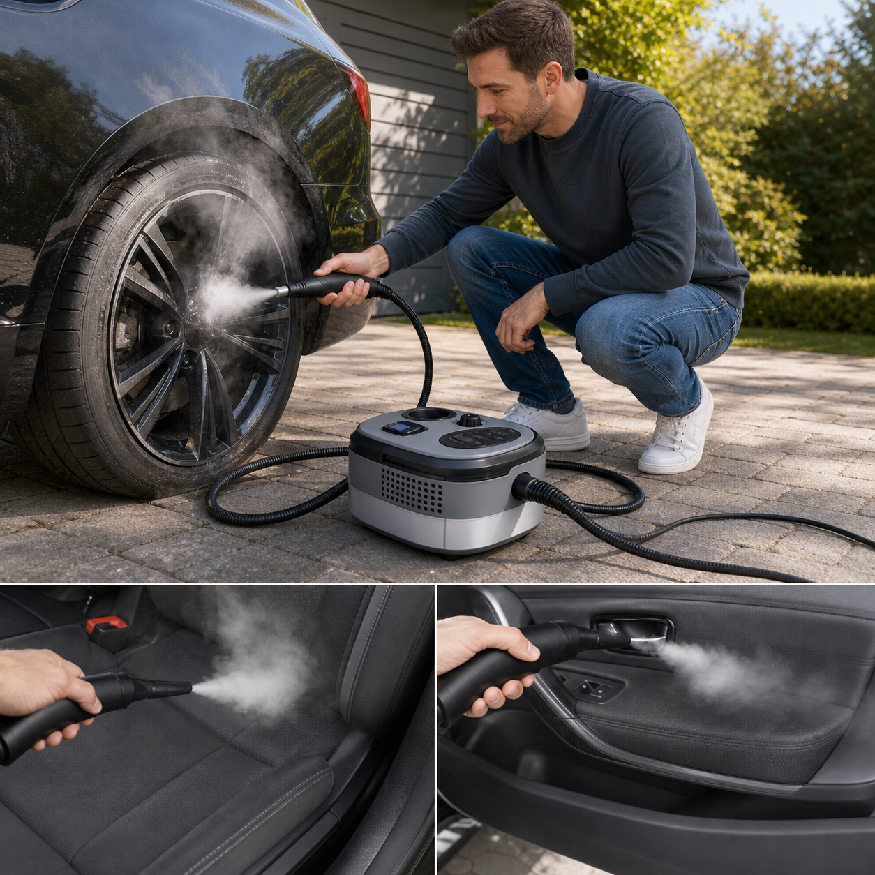 Nettoyeur vapeur portable | Machine de nettoyage haute pression avec accessoires inclus | Idéal pour la voiture et la cuisine