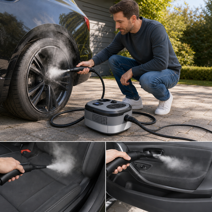 Nettoyeur vapeur portable | Machine de nettoyage haute pression avec accessoires inclus | Idéal pour la voiture et la cuisine