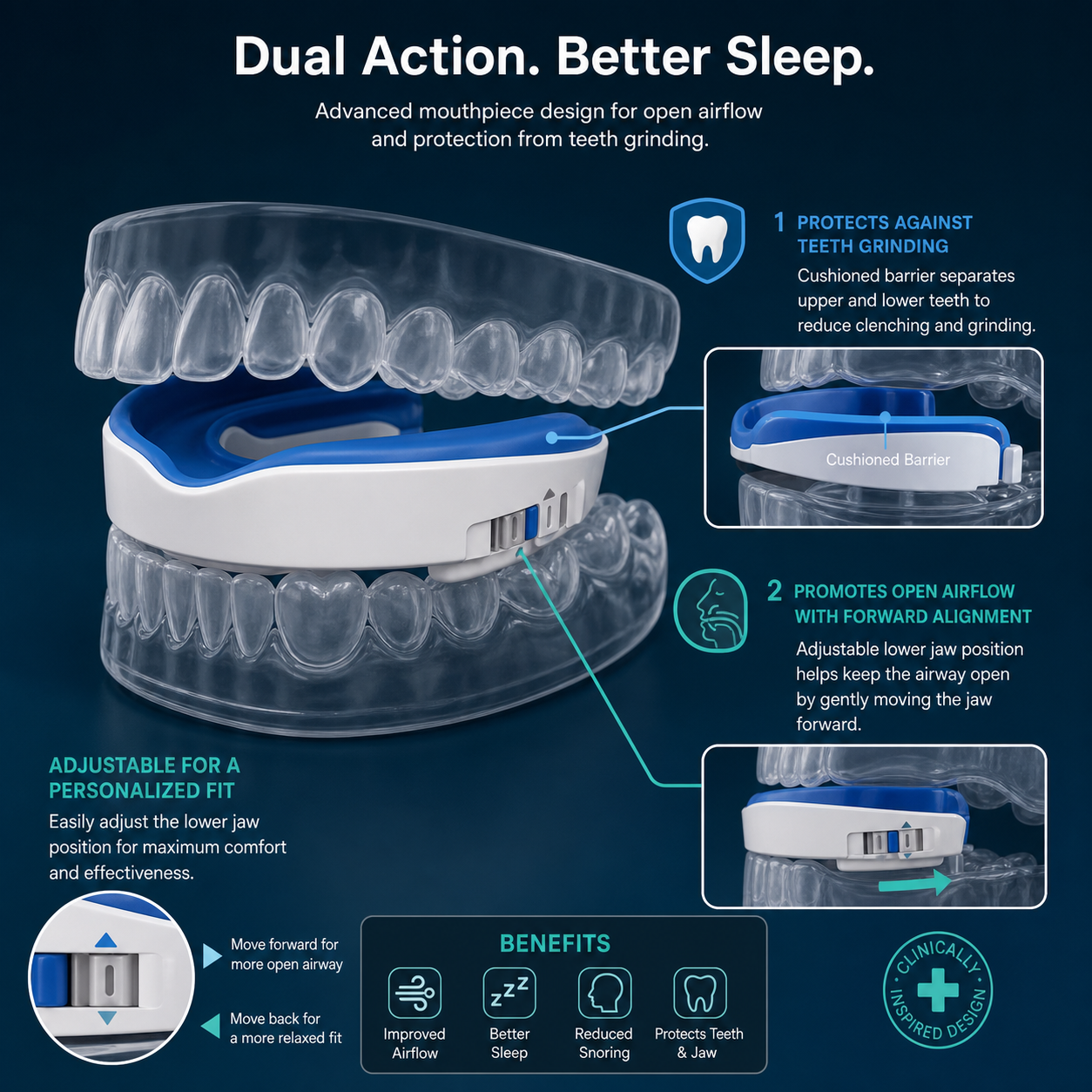 Dispositif antironflement | Gouttière réglable pour améliorer le sommeil | Une solution efficace contre le bruxisme et pour un confort nocturne optimal