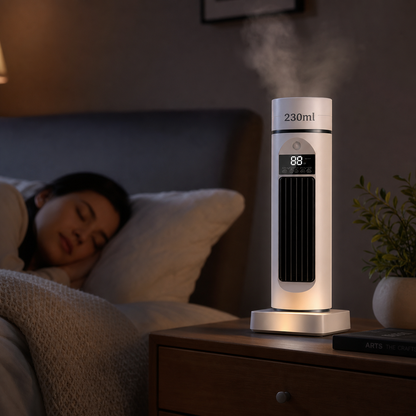 Ventilateur colonne sans pales avec brumisation et télécommande | 6 vitesses pour un confort optimal à la maison et au bureau