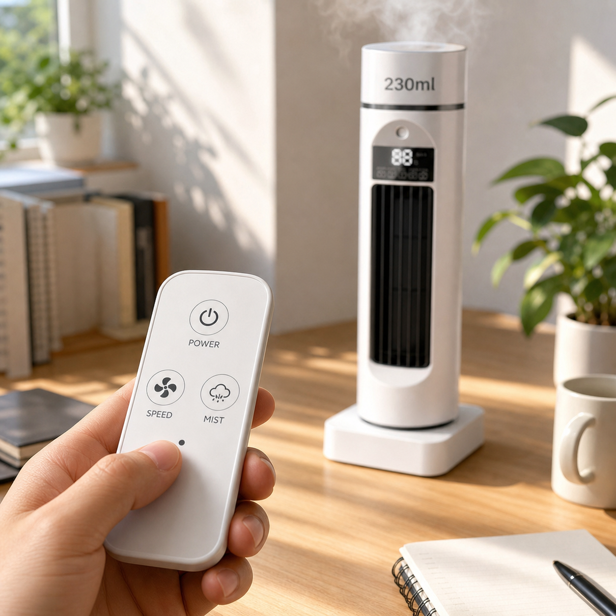 Ventilateur colonne sans pales avec brumisation et télécommande | 6 vitesses pour un confort optimal à la maison et au bureau