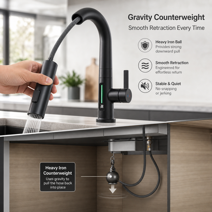 Robinet de cuisine avec douchette et affichage LED | 5 modes de jet pour une flexibilité maximale
