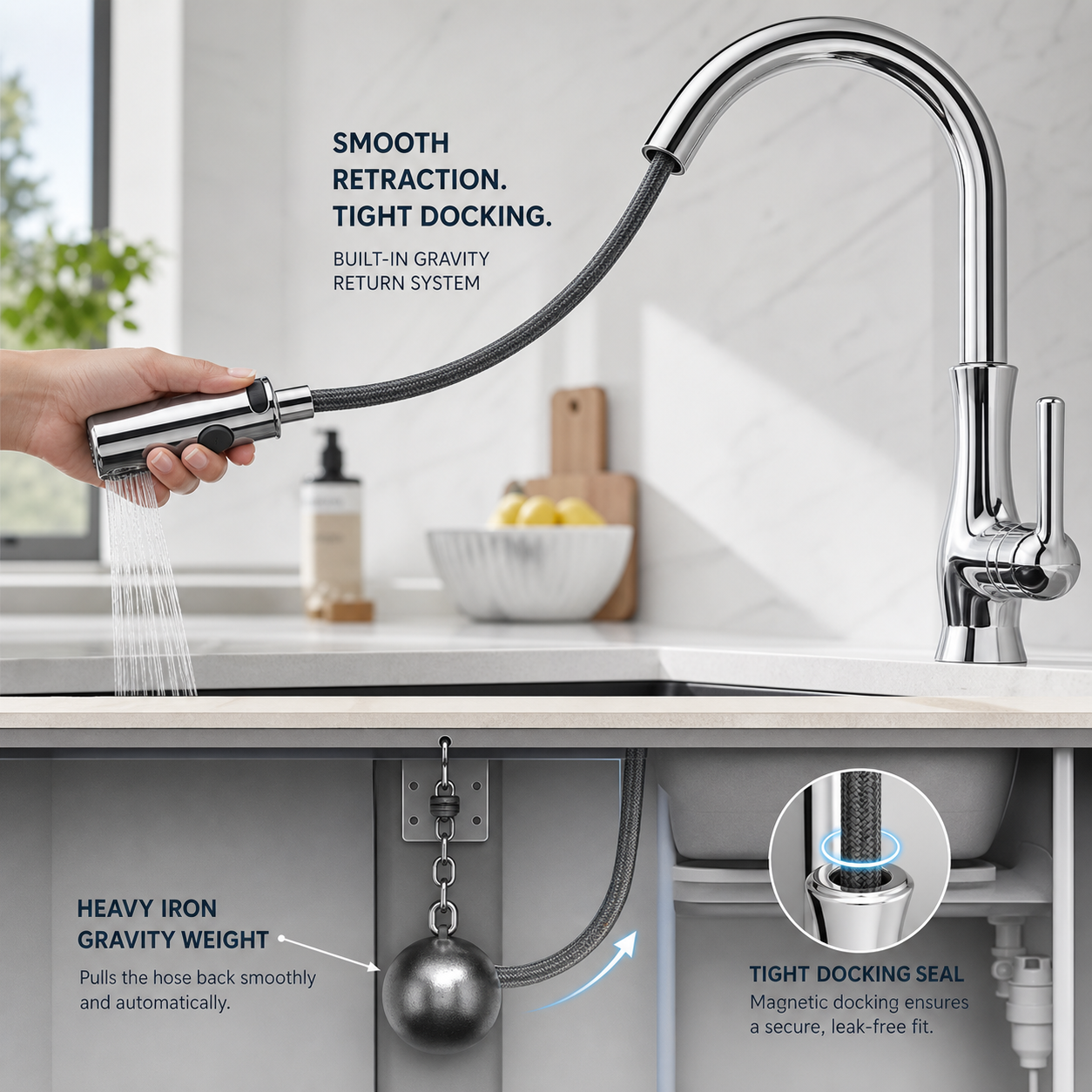 Robinet de cuisine extractible avec douchette pour plus de flexibilité | Design moderne en acier inoxydable pour toutes les cuisines