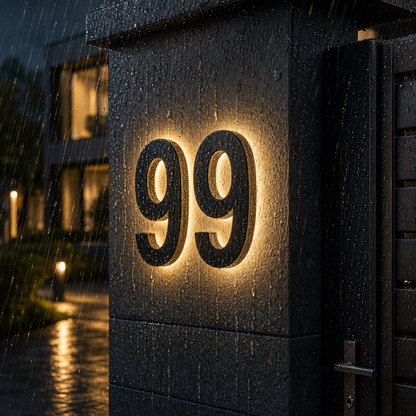 Numéros de maison LED extérieurs personnalisés au design élégant avec éclairage IP68 pour une meilleure visibilité nocturne
