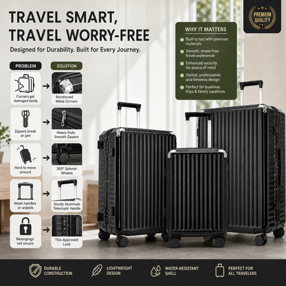Set Di Valigie Rigide | Valigie Set con 4 Ruote Girevoli e Design Senza Cerniere per Viaggi Sicuri