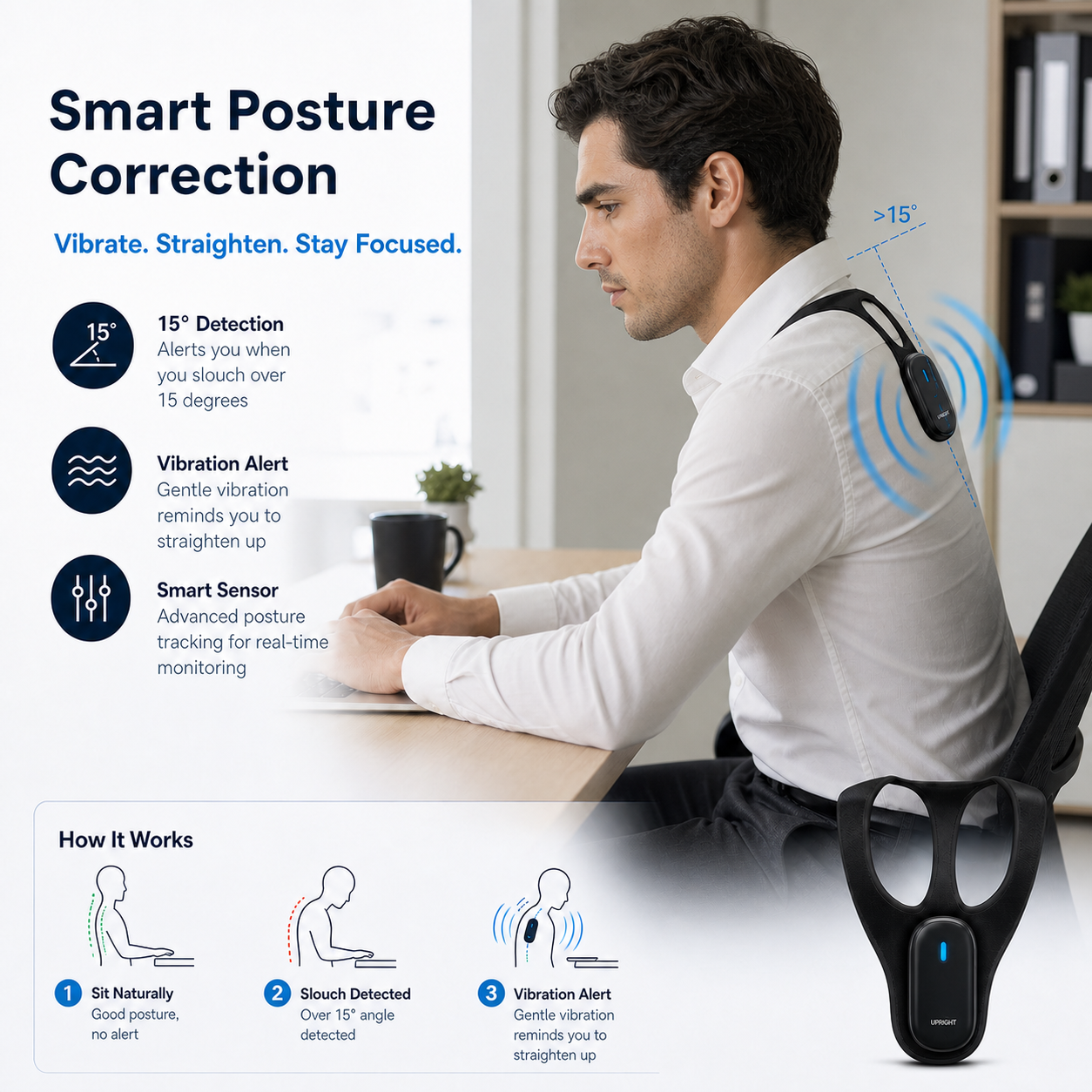 Correcteur de posture ergonomique | Dispositif de soutien du dos au design confortable | Améliore la posture au quotidien