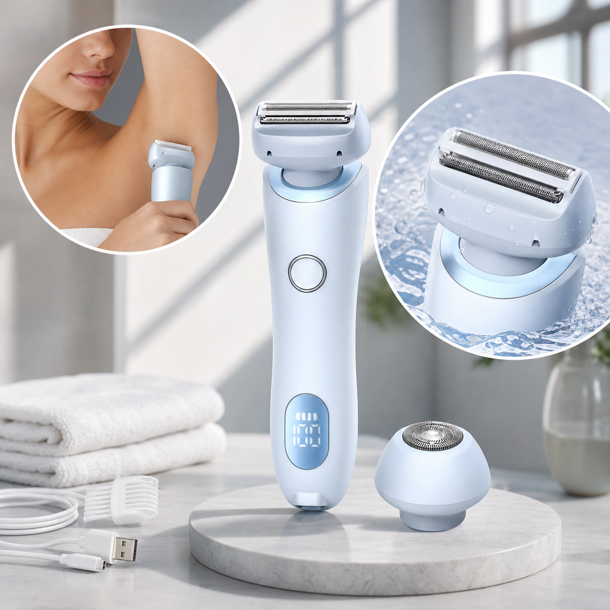 Women's Electric Shaver | Painless 2-in-1 Shaver with Waterproof Design | Interchangeable Heads for Versatile and Safe Use