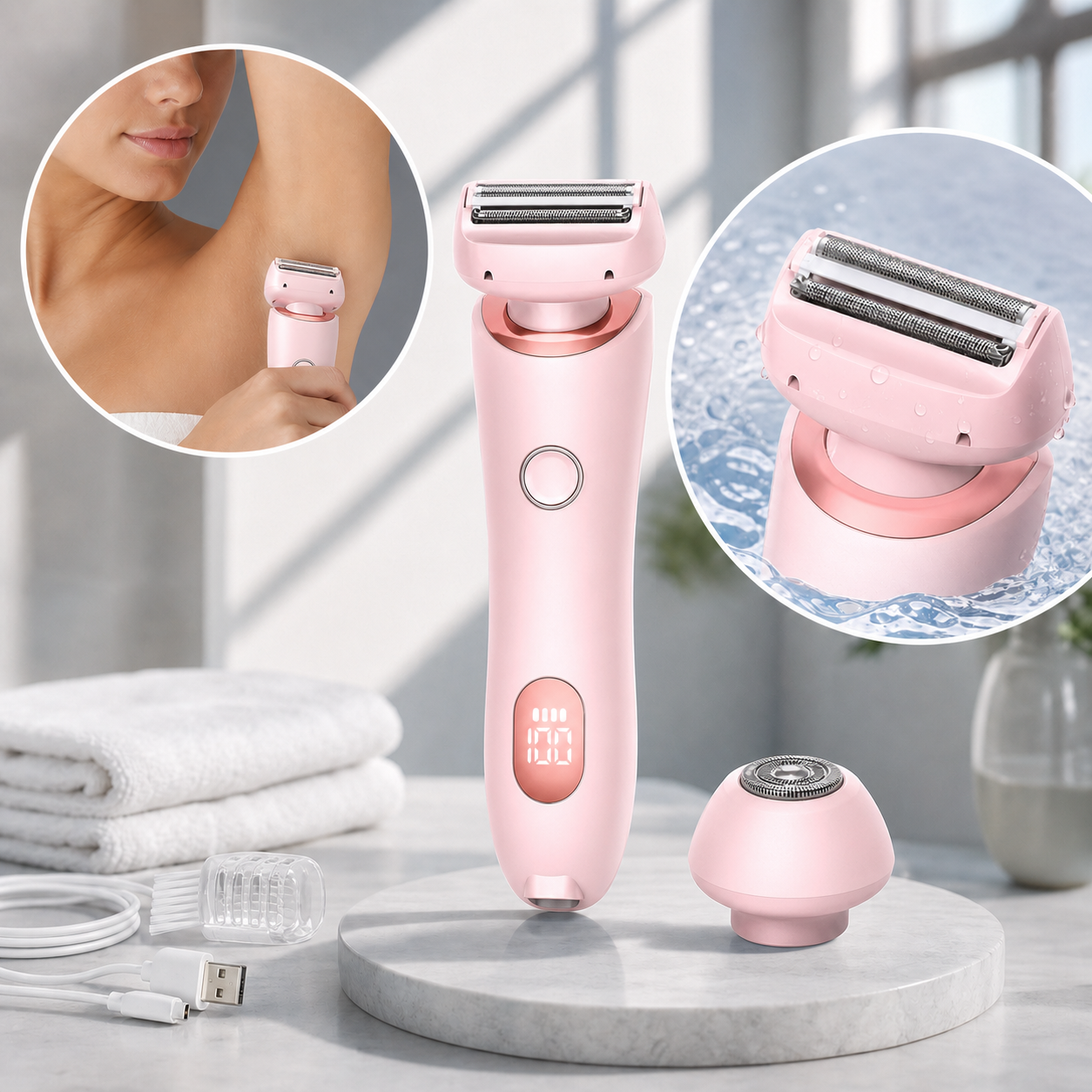 Women's Electric Shaver | Painless 2-in-1 Shaver with Waterproof Design | Interchangeable Heads for Versatile and Safe Use