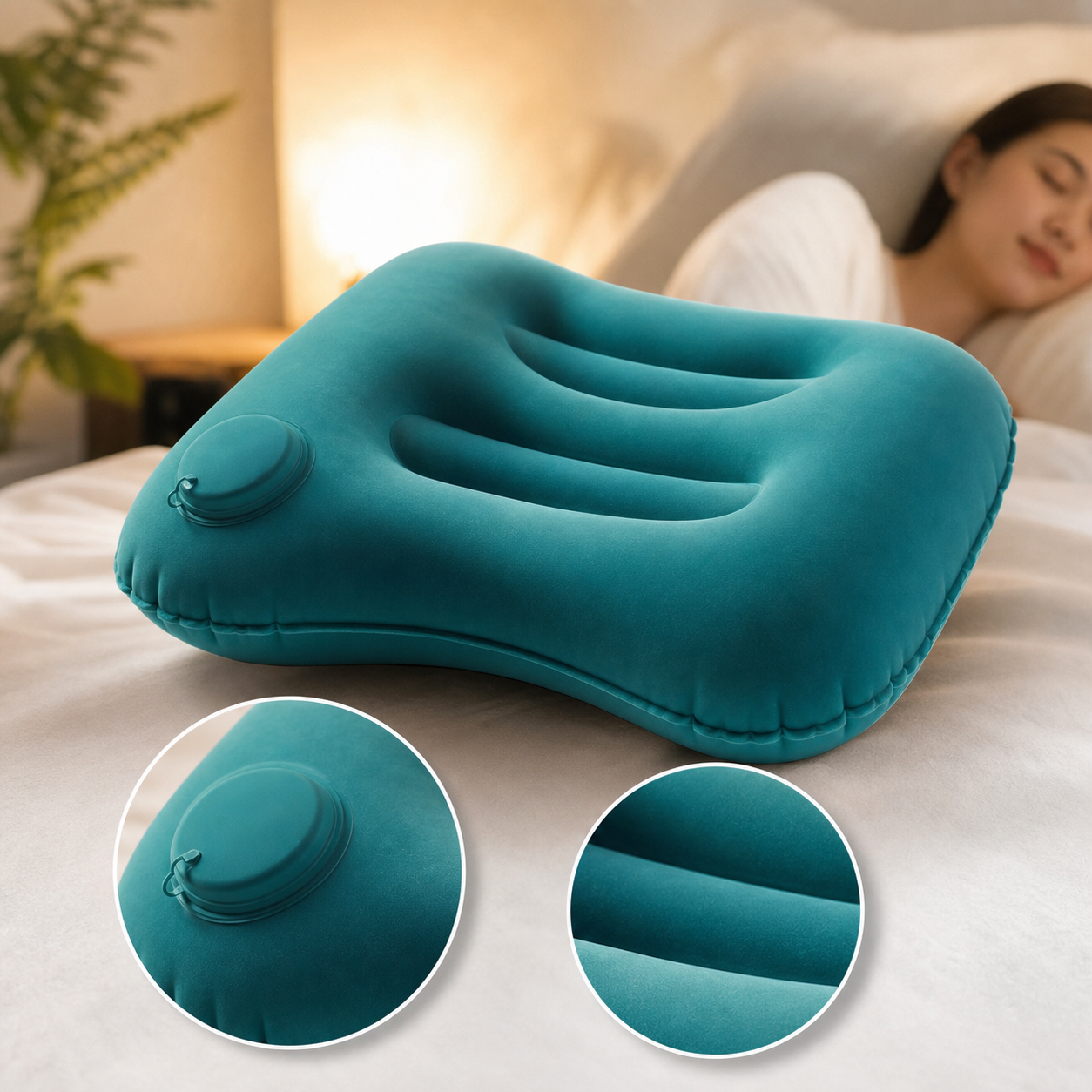 Cuscino Campeggio Gonfiabile con Pompa Integrata | Leggero e Compatto per Comfort Ottimale in Viaggio