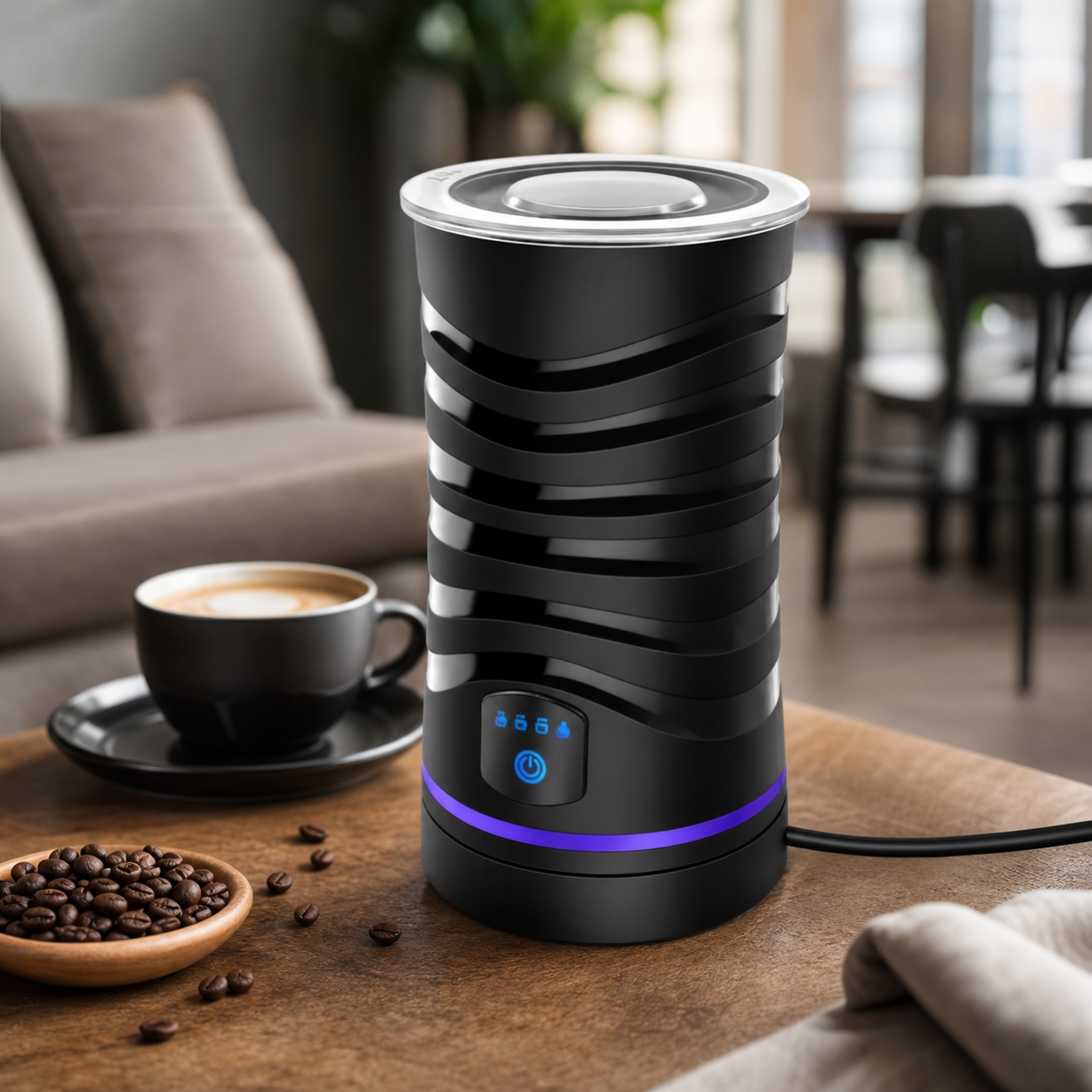 Macchina per Schiuma Latte Elettrica 4 in 1 con Spegnimento Automatico | Design Silenzioso per Cappuccini e Cioccolate Calde