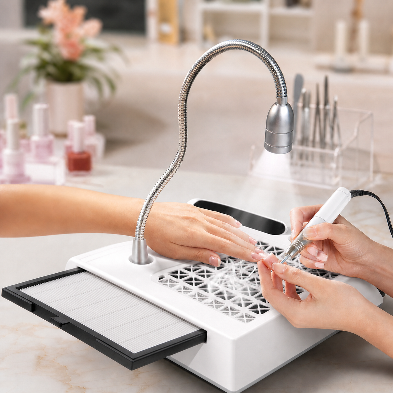 Macchina per Unghie 6 in 1 | Trapano Elettrico con Raccoglitore di Polvere e Lampada LED | Strumento Multifunzionale per Nail Art e Design Unghie