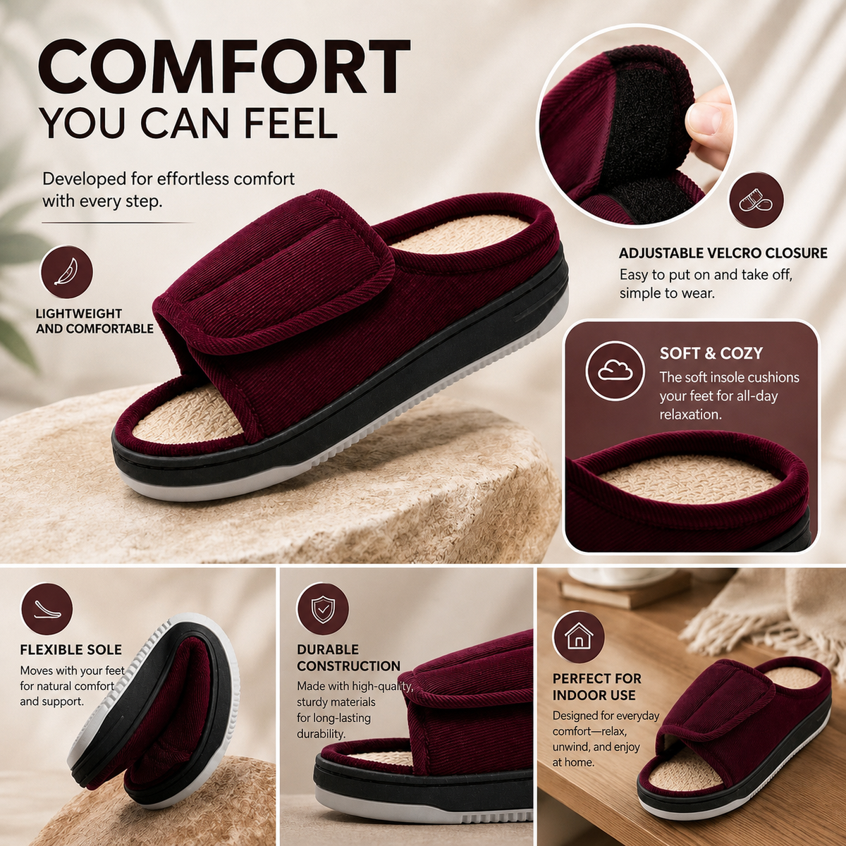 Pantofole Donna Extra Large con Suola Antiscivolo | Design Ergonomico per Comfort e Stabilità