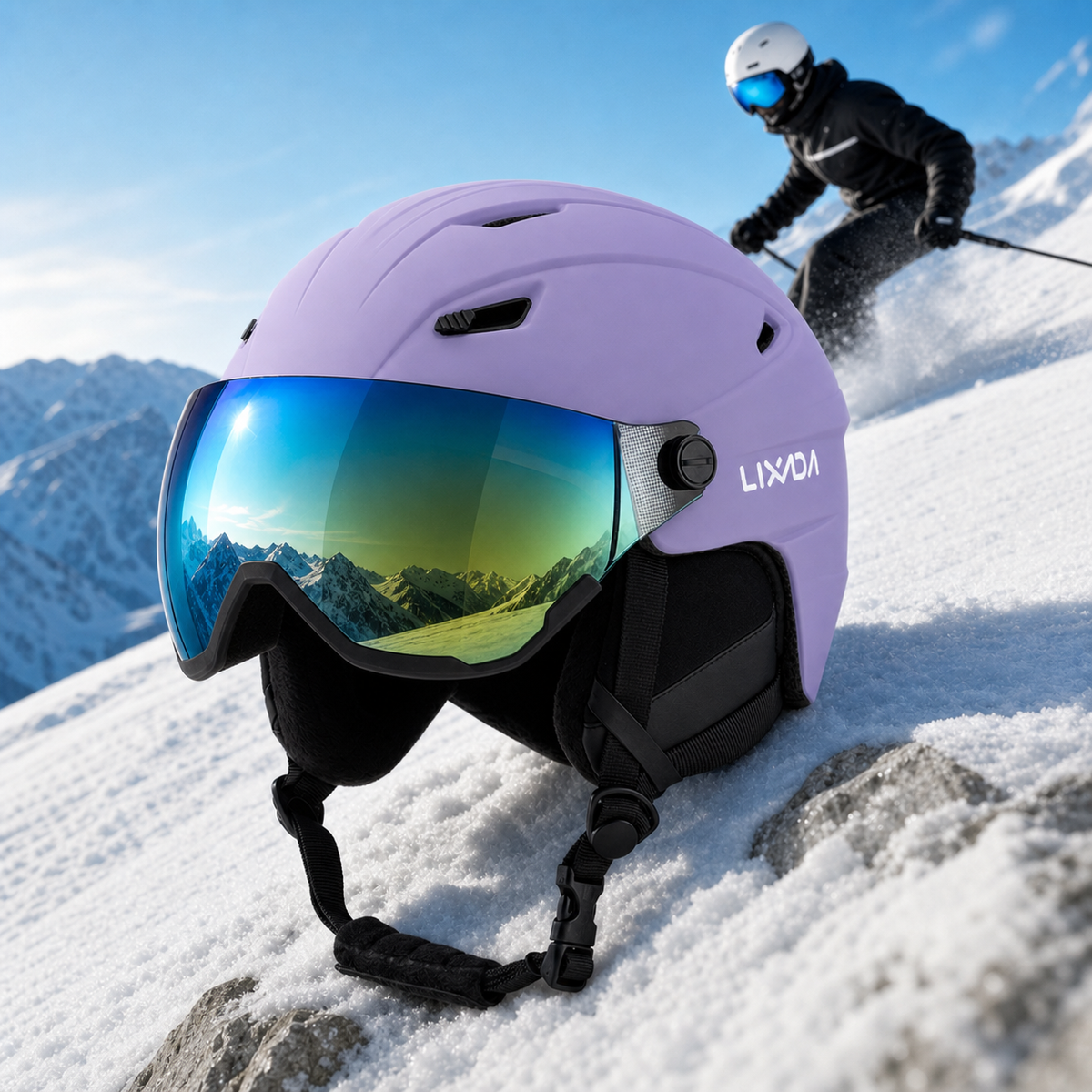 Casque de ski pour homme | Casque de ski avec ventilation efficace et visière amovible | Sécurité et confort pour les sports d’hiver