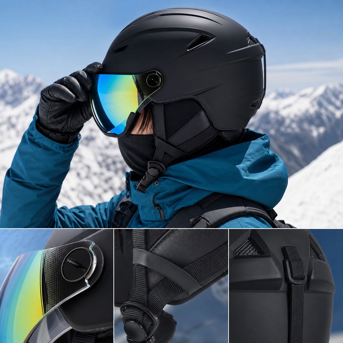 Casque de ski pour homme | Casque de ski avec ventilation efficace et visière amovible | Sécurité et confort pour les sports d’hiver