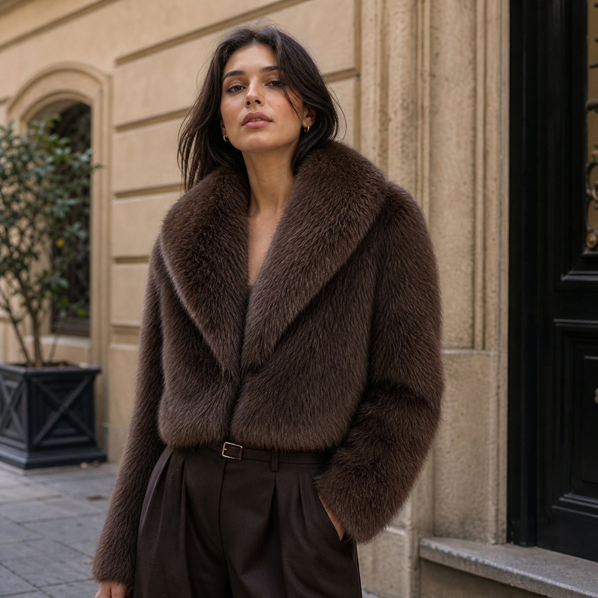 Sophie | Cappotto Vintage Chic con Collo in Pelliccia Sintetica