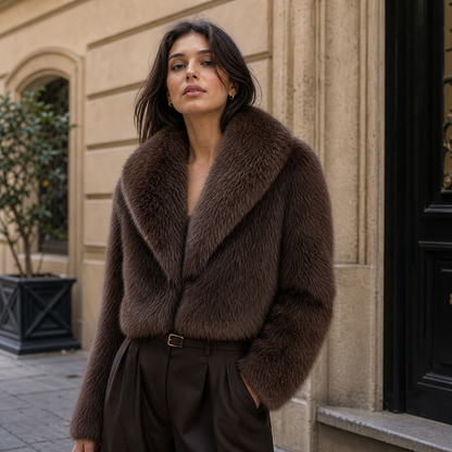 Sophie | Cappotto Vintage Chic con Collo in Pelliccia Sintetica