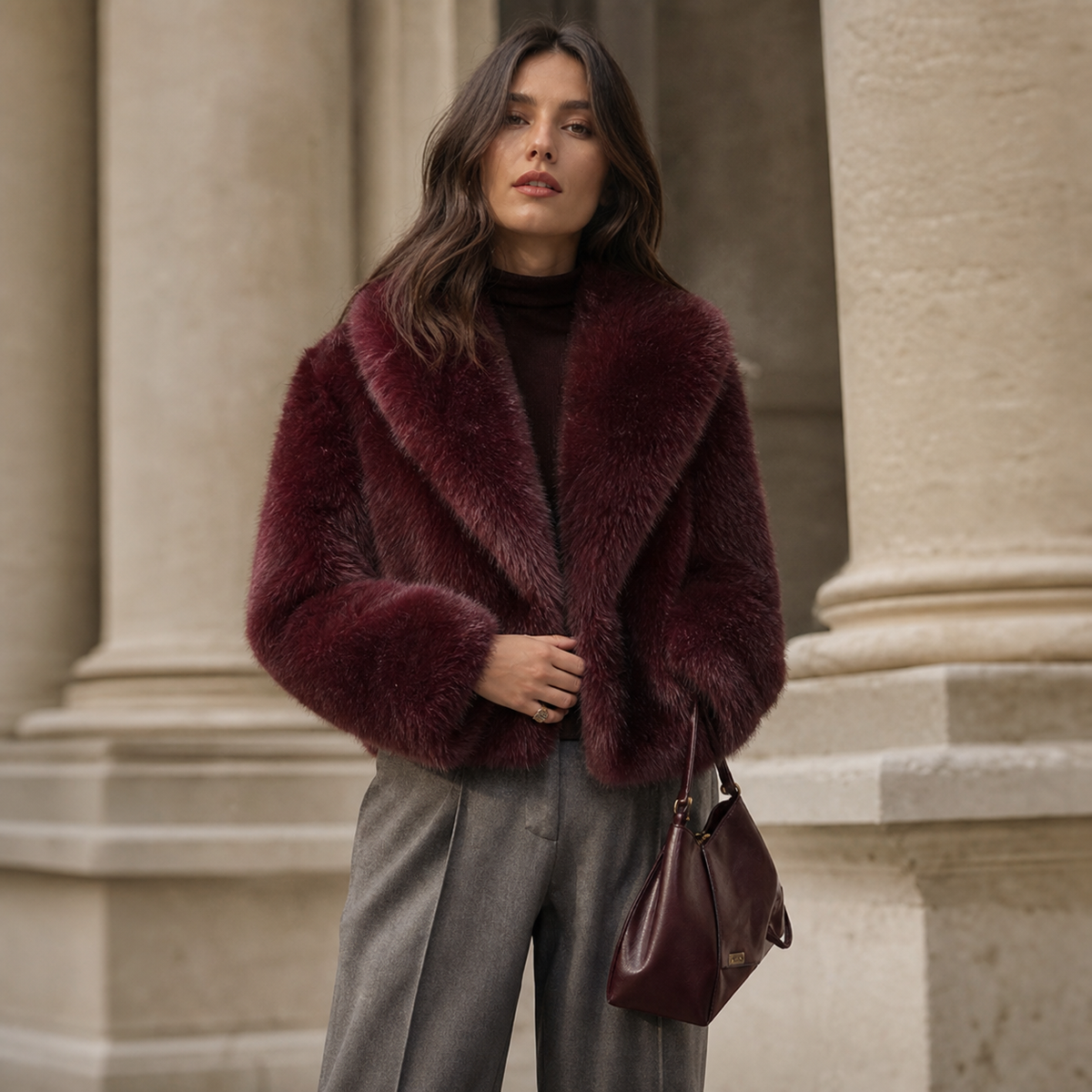 Sophie | Cappotto Vintage Chic con Collo in Pelliccia Sintetica