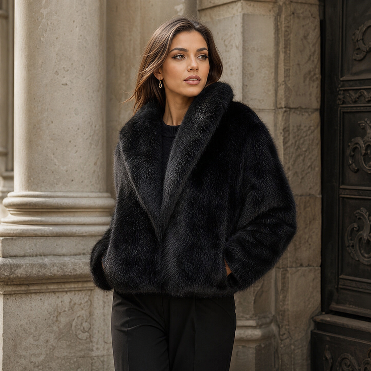 Sophie | Cappotto Vintage Chic con Collo in Pelliccia Sintetica