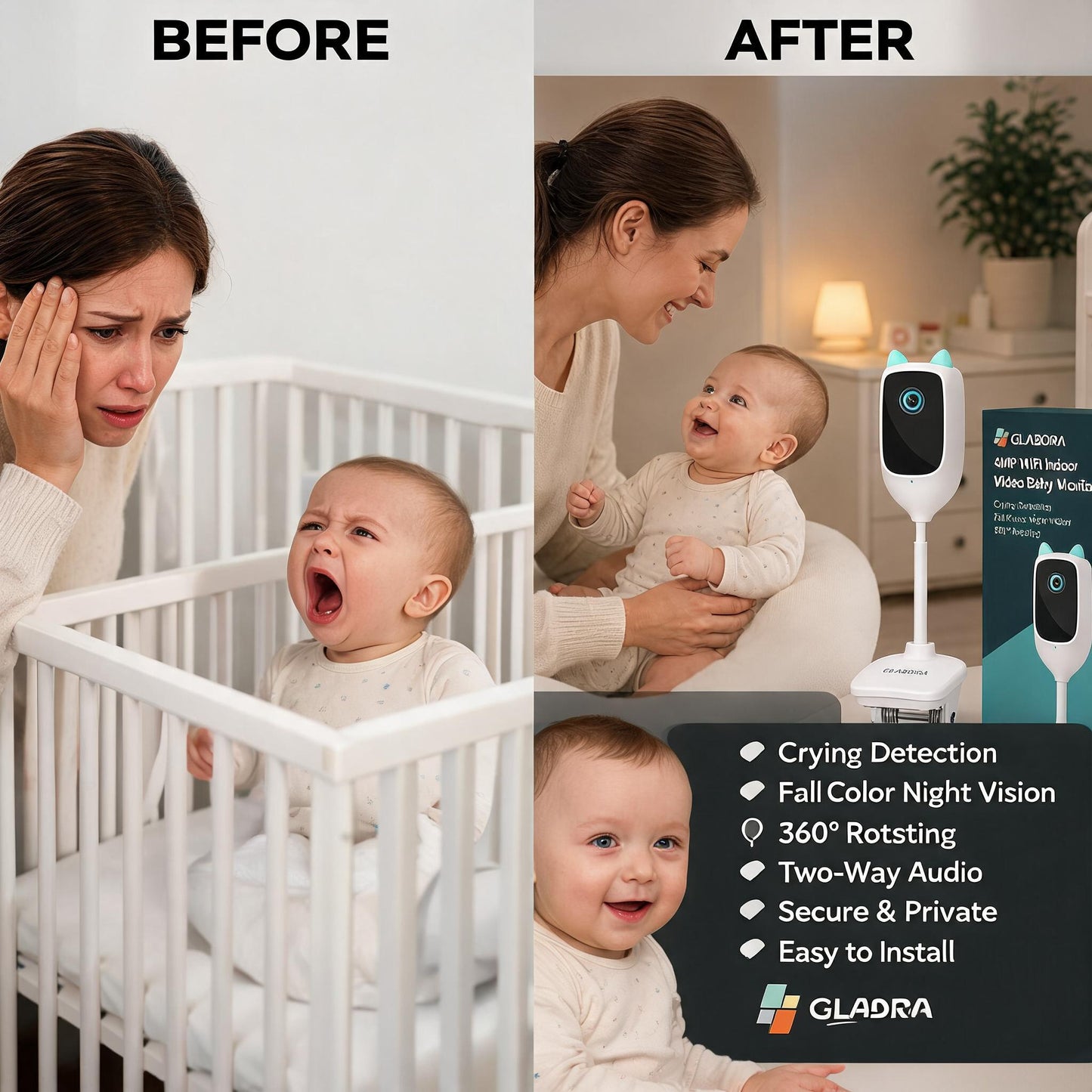 Monitor WiFi 4MP | Telecamera di Sicurezza con Visione Notturna e Rotazione 360° | Sorveglianza Completa per il Tuo Bambino