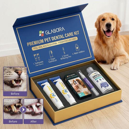 Glabora Tandverzorgingsset voor honden en katten 4-in-1 | Enzymatische tandpasta, vingerborstel, whitening pen en wateradditief