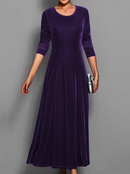 Susanna | Women's Long-Sleeved Velvet Maxi Dress with Flared Skirt - Formal Events