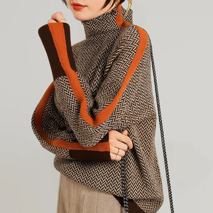 Ottilia | Women's Turtleneck Sweater with Sporty Stripes - Bold Style