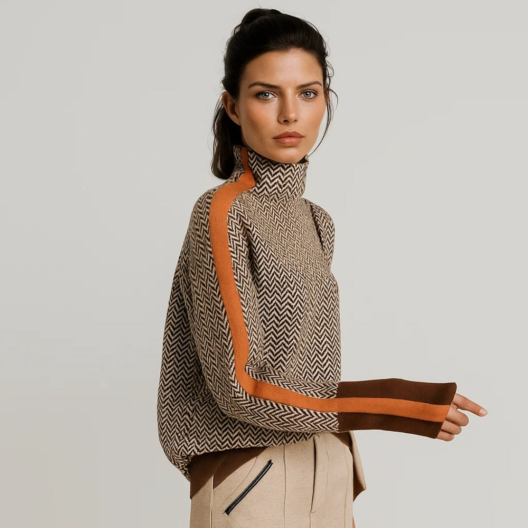 Ottilia | Women's Turtleneck Sweater with Sporty Stripes - Bold Style