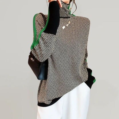 Ottilia | Women's Turtleneck Sweater with Sporty Stripes - Bold Style