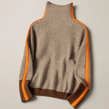 Ottilia | Women's Turtleneck Sweater with Sporty Stripes - Bold Style