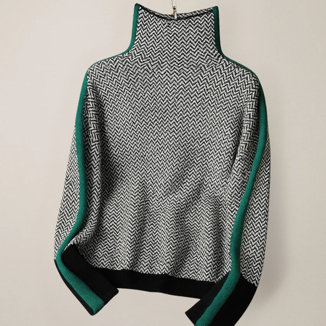 Ottilia | Women's Turtleneck Sweater with Sporty Stripes - Bold Style