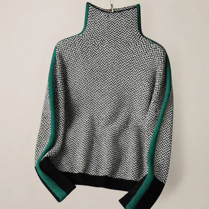 Ottilia | Women's Turtleneck Sweater with Sporty Stripes - Bold Style