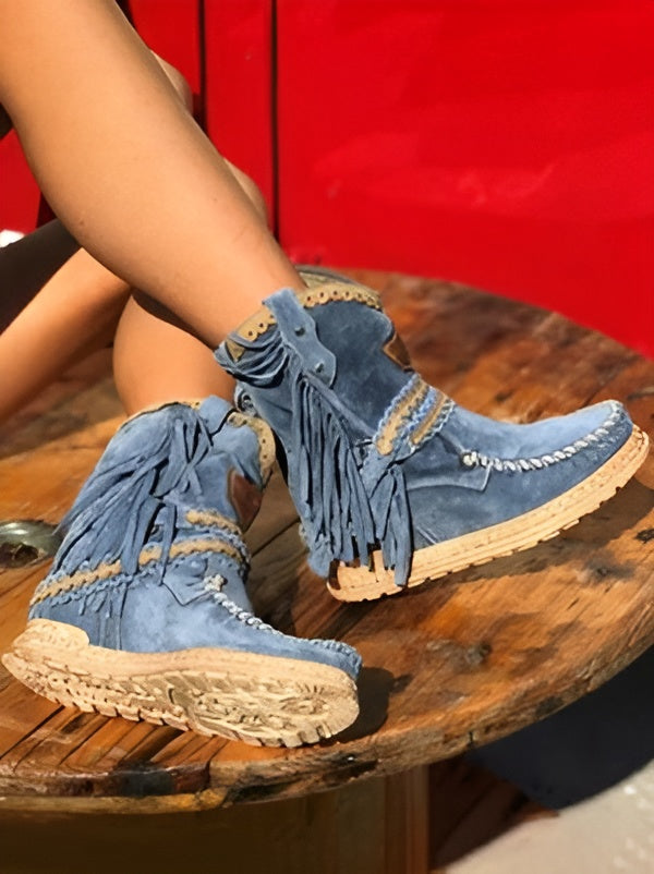Eleonora | Boho Women's Ankle Boots with Western-Style Fringe - Casual Character