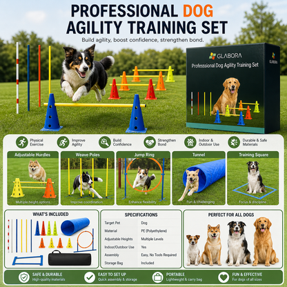 Glabora Kit Perdita Peso & Fitness per Cani 4-in-1 | Slow Feeder Puzzle, GPS Tracker, Set Agilità e Bilancia Digitale