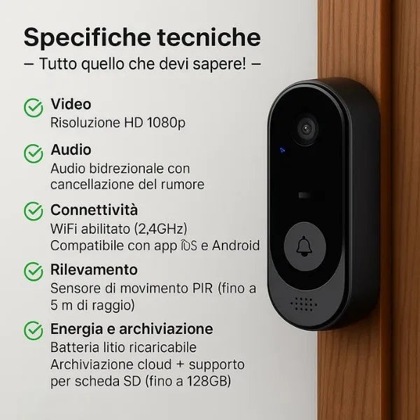 Smart Video Doorbell | Wireless HD with Motion Detection | Two-Way Communication for Home Security