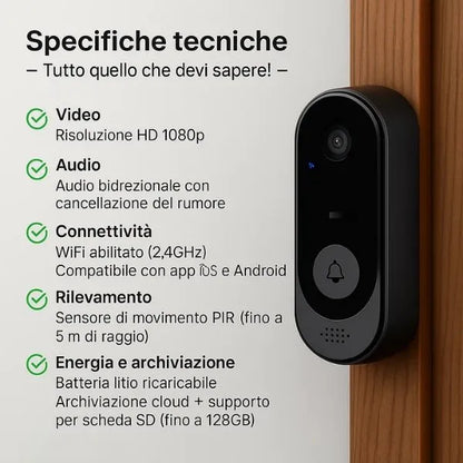 Smart Video Doorbell | Wireless HD with Motion Detection | Two-Way Communication for Home Security